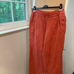 Athleta Women’s Linen Blend Drawstring Pants Size 12 Rust Orange Casual